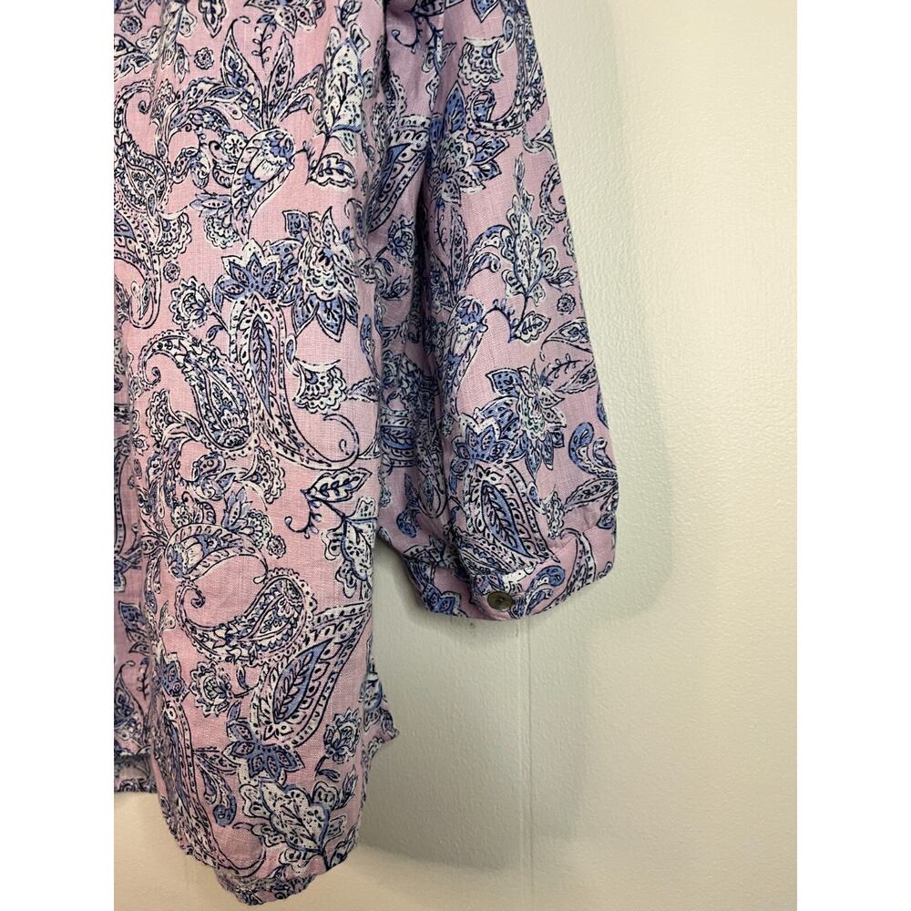 J Jill Love Linen Blouse Top XL Printed Pintucked Popover Lagenlook Coastal Boho - Picture 8 of 16